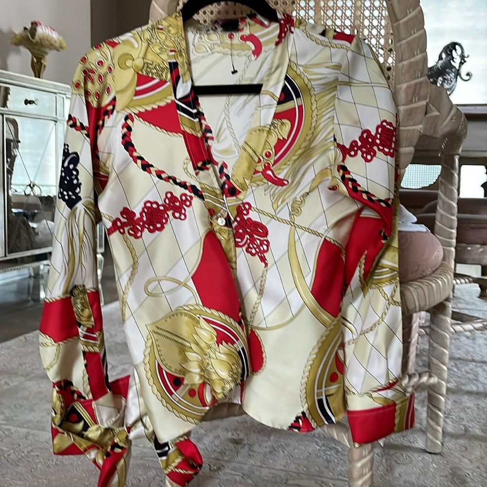 Pink Tartan silk blouse multi colored silk size 2